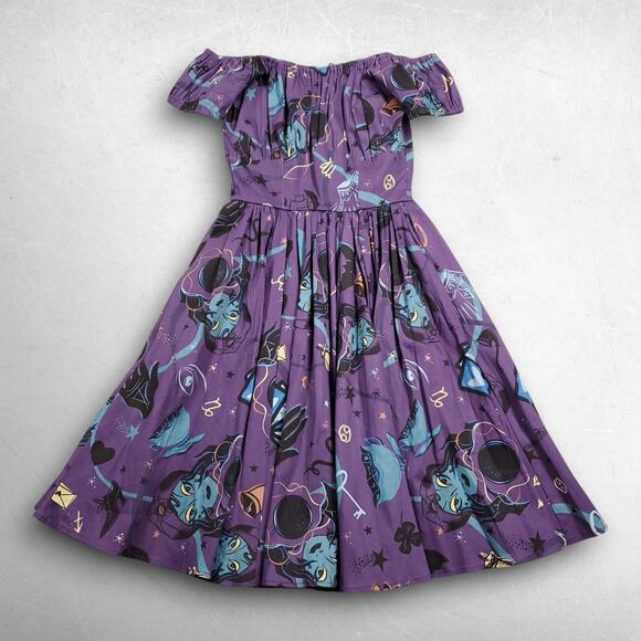 Pinup Couture Dresses & Skirts - Pinup Couture Fortune Teller Off-Shoulder Fit & Flare Dress XS Purple Pockets